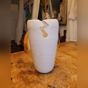 Vintage Japanese Tall Brutalist Minimalist White Vase